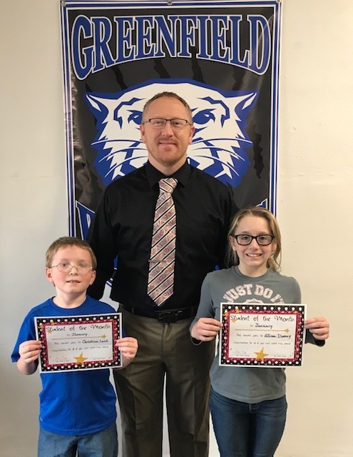 Mr. Cox with Greenfield Elementary's Students of the Month