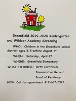 Greenfield 2019-2020 Kindergarten and Wildcat Academy Screening
